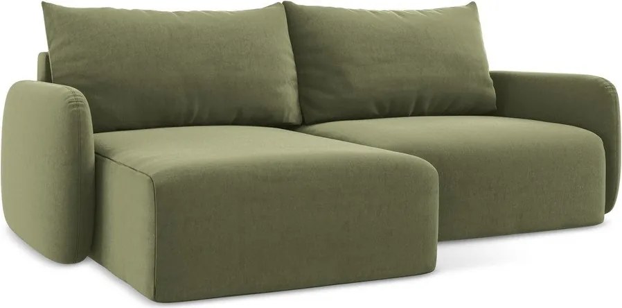 Зелен кадифен сгъваем/с място за съхранение ъглов диван (ляв ъгъл) Kalena – Makamii