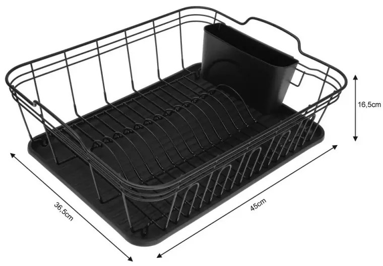 Сушилник за съдове Kinghoff KH 1354, 45 см, Тава за отцеждане, Аксесоар за прибори, Черен