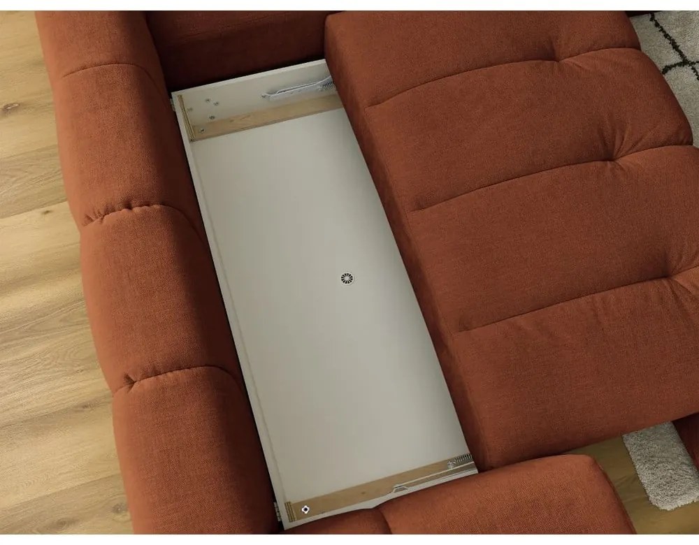 Сгъваем/с място за съхранение ъглов диван в тухлен цвят (десен ъгъл/L форма) Fuji – Bobochic Paris