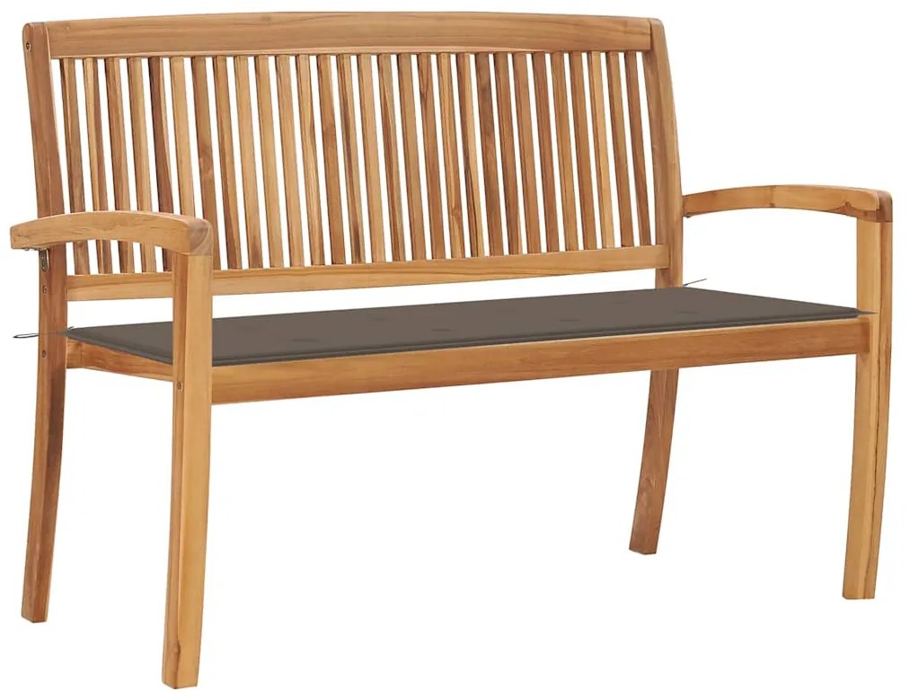 3063287 vidaXL Стифираща градинска пейка с възглавница, 128,5 см, тик масив