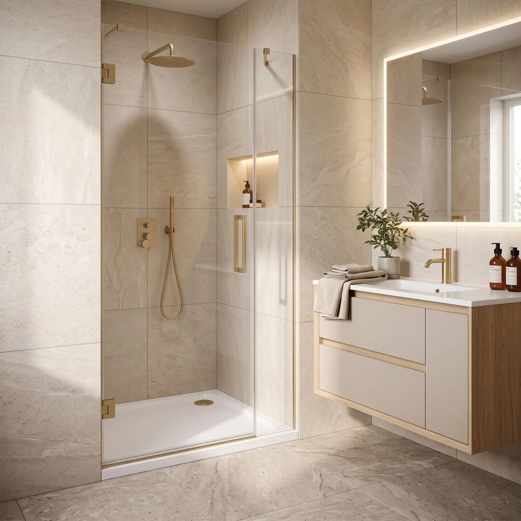 Корито за душ кабина-акрилно Rea Belmond White 90x90 Brush Gold