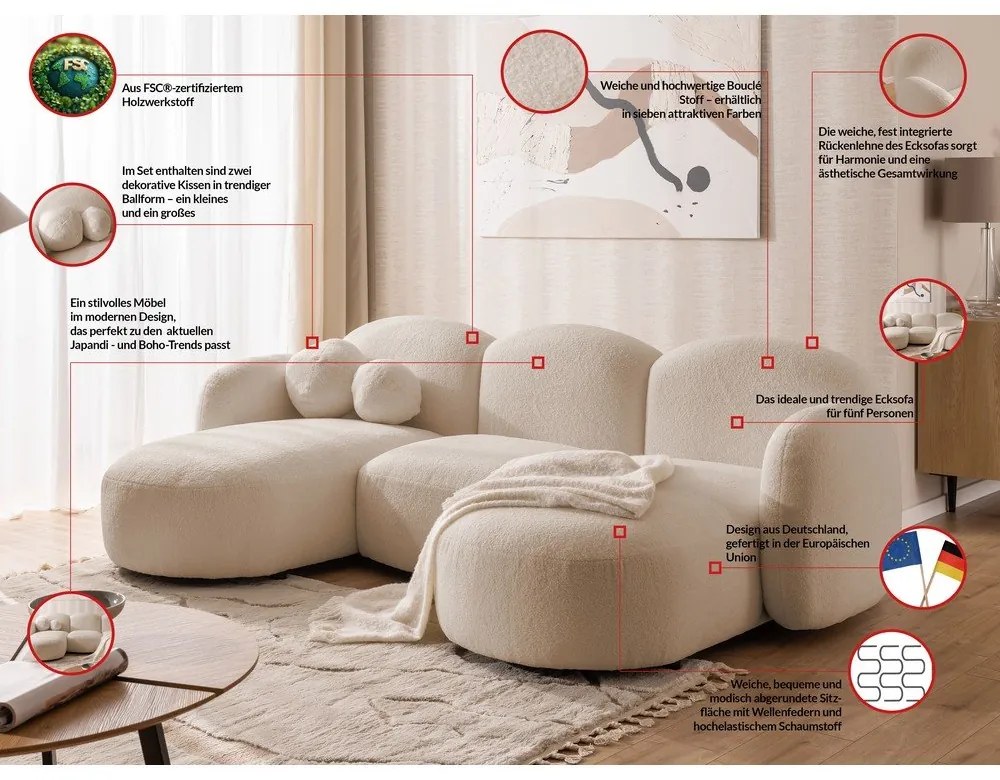 Светлокафяв ъглов диван от букле (U форма) Orbit – Ropez