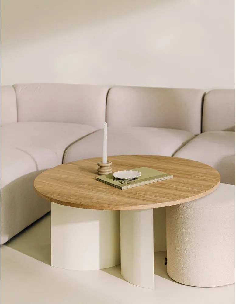 Кремава/в естествен цвят кръгла масичка за кафе с ясенов плот ø 95 cm Gavo – noo.ma