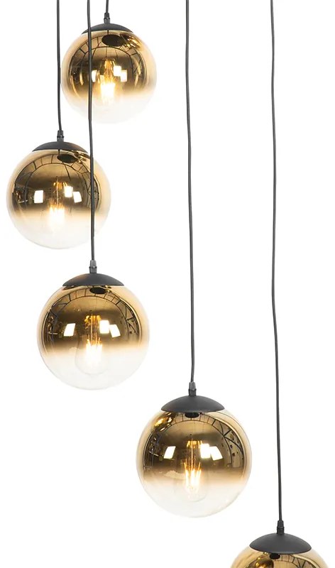Висяща лампа в стил арт деко черна със златно стъкло 7-светлина - Pallon