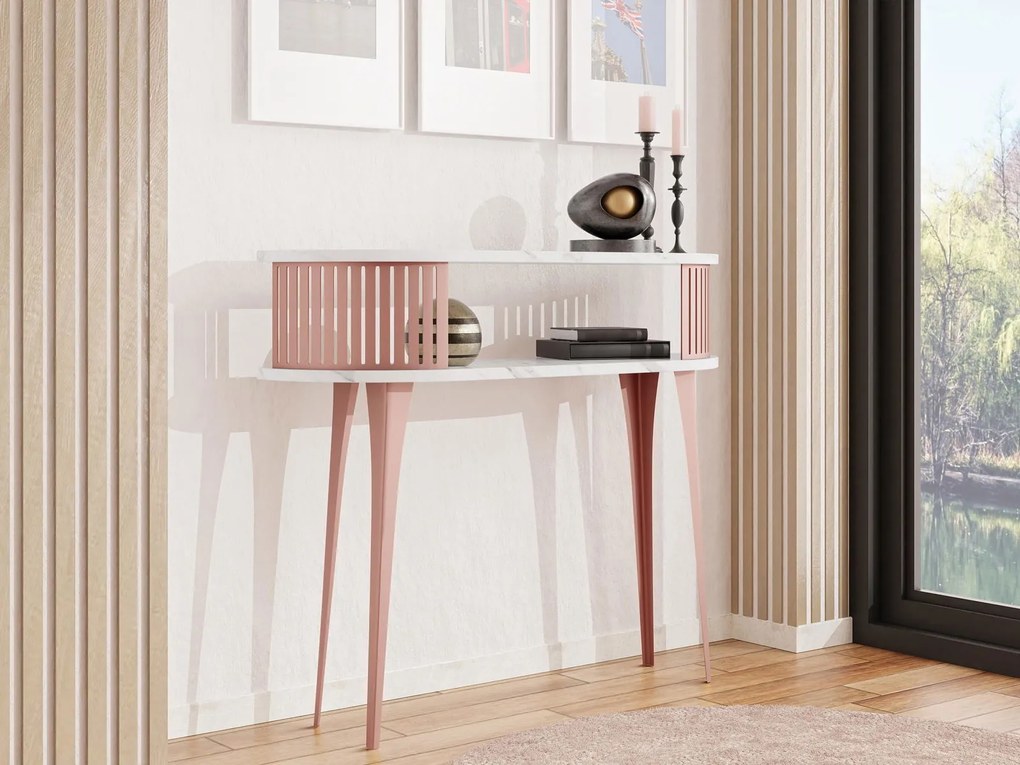 Конзолна маса Roenni Ember-Бял мрамор - Мед