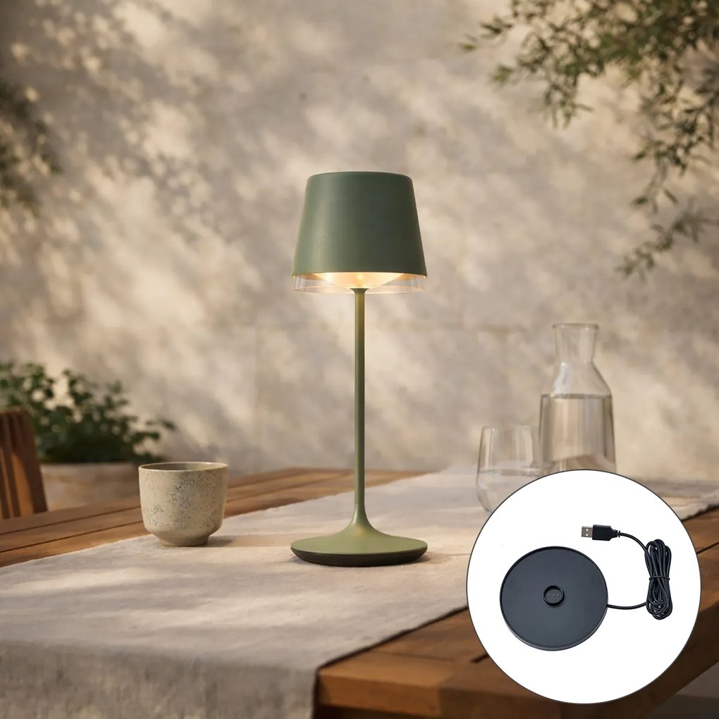 Настолна лампа зелена с LED IP65 акумулаторна със станция за зареждане - Bass