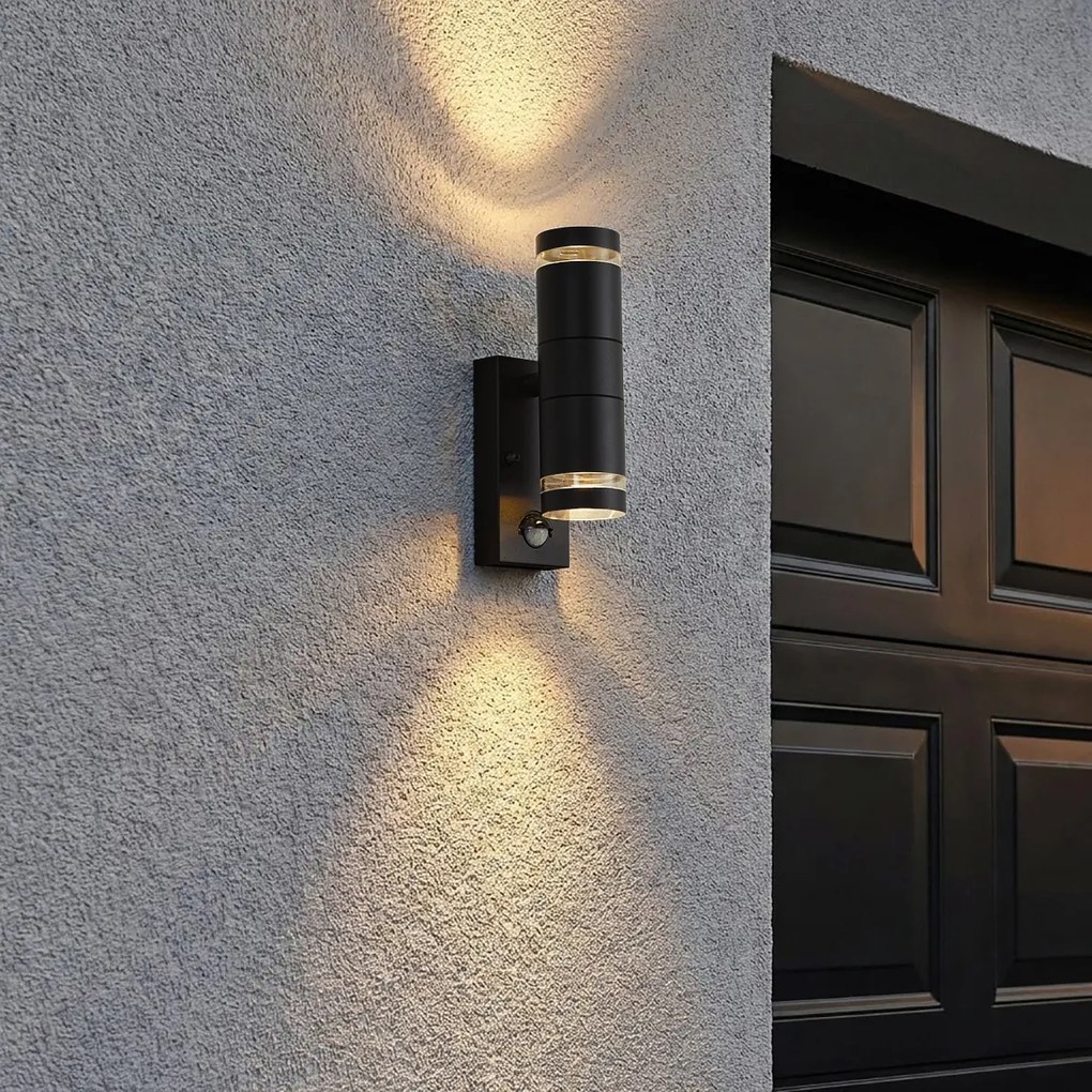 Модерна външна стенна лампа черна 2-светлини IP44 със сензор за движение - Dubbla