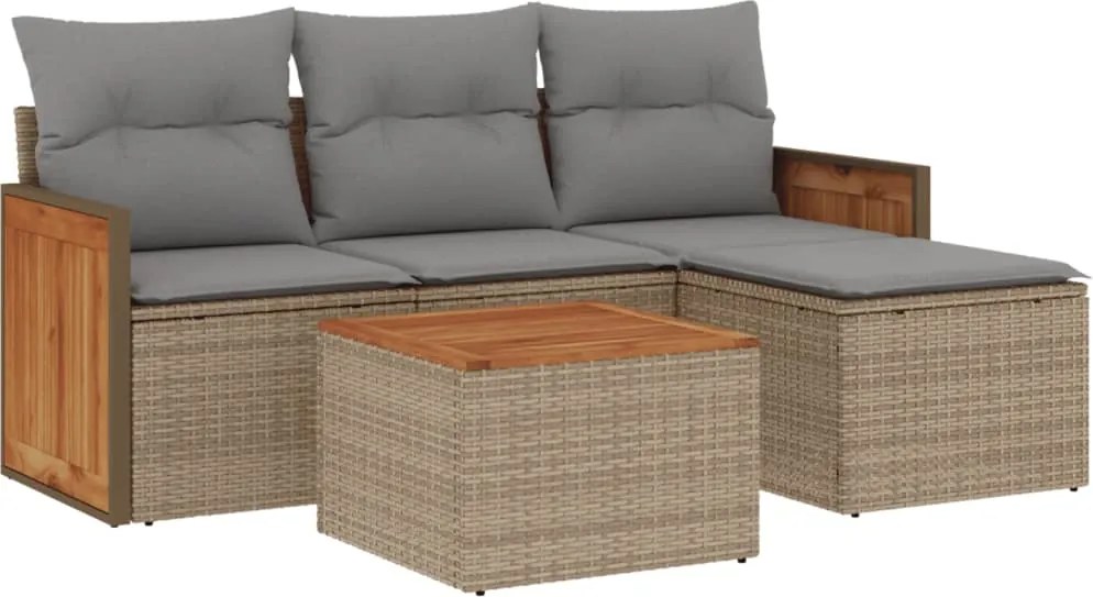 3259994 vidaXL Градински комплект диван с възглавници 5 части бежов полиратан