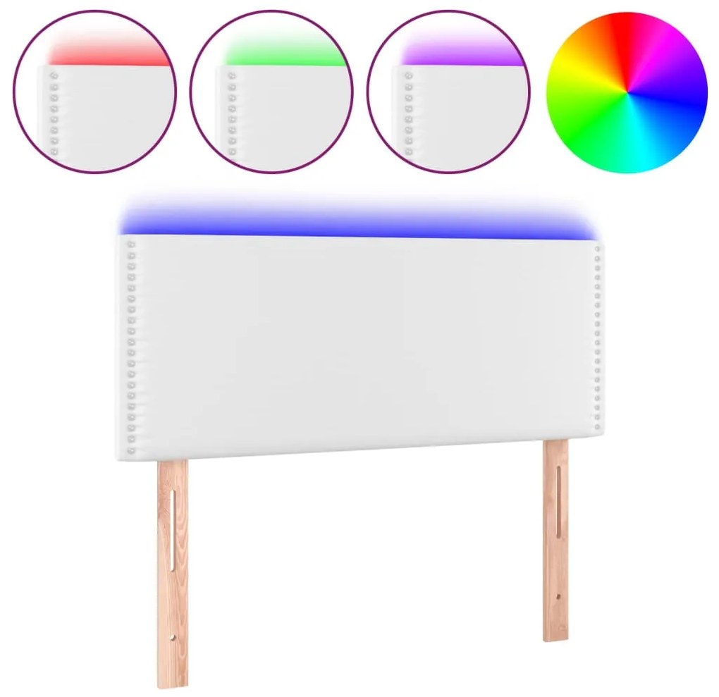 3121545 vidaXL LED Горна табла за легло, бяла, 80x5x78/88 см, изкуствена кожа