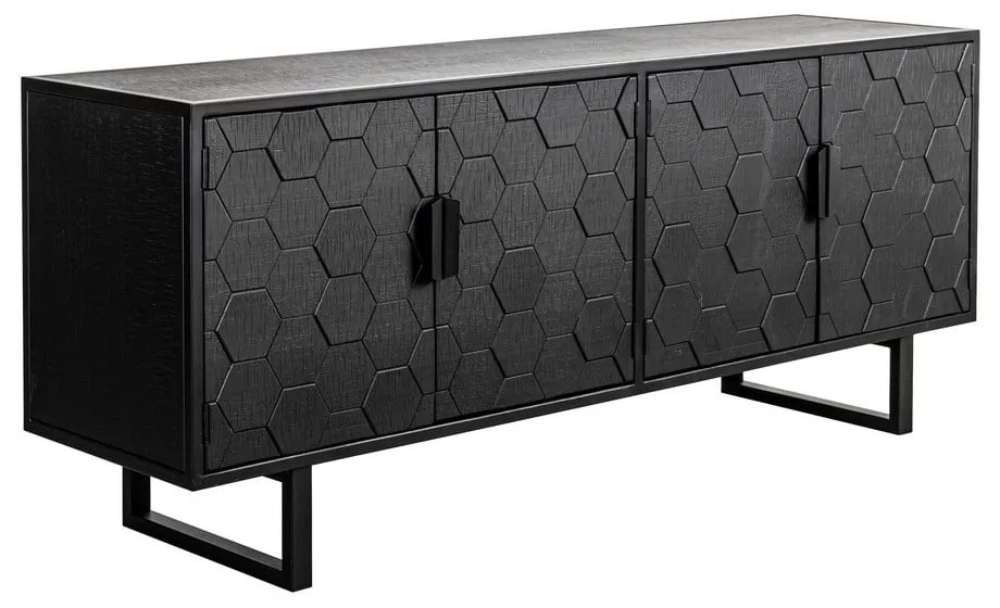 Черен нисък скрин от масивен бор 140x58 cm Linc – White Label