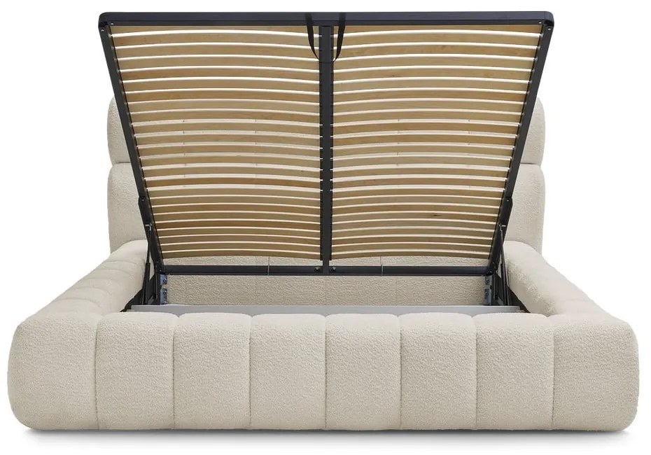 Бежово двойно тапицирано легло с място за съхранение с включена подматрачна рамка 180x200 cm Mont Blanc – Bobochic Paris