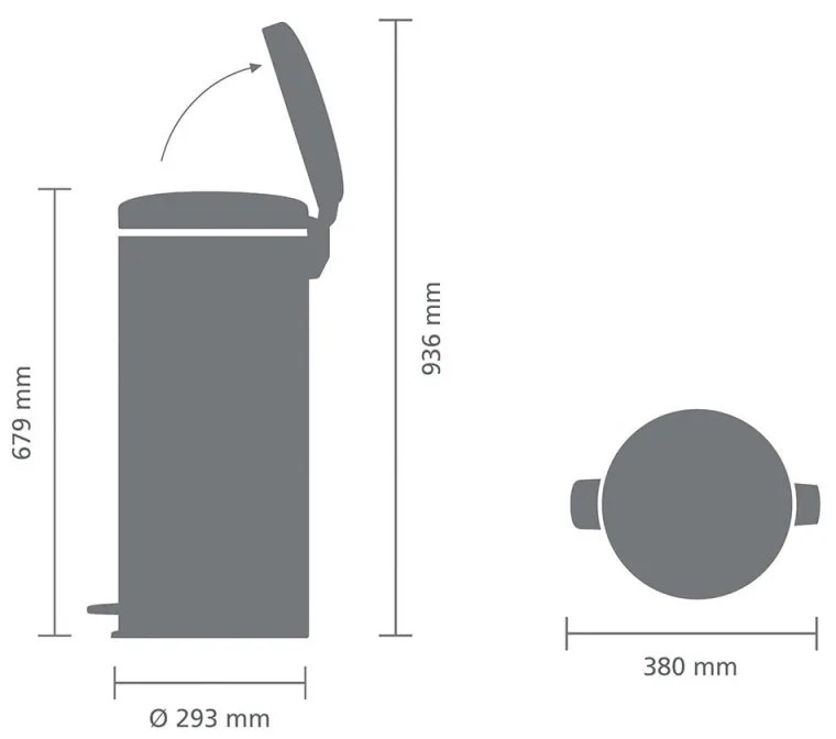 Кош за боклук с педал Brabantia NewIcon 649753, 30 л, Плавно затваряне, Противоплъзгаща основа, Сатенено покритие, Тъмносив