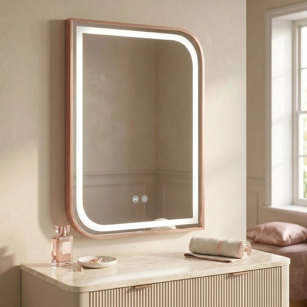 Огледало LED ZONE 80x60 BRUSH ROSE GOLD