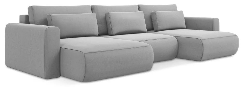 Светлосив кадифен разтегателен ъглов диван с място за съхранение (U форма) Kapua – Makamii