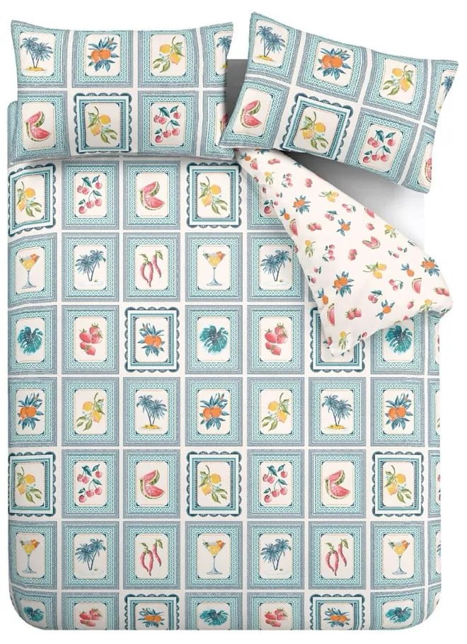 Синьо двойно удължено спално бельо 230x220 cm Riviera Tiles – Catherine Lansfield