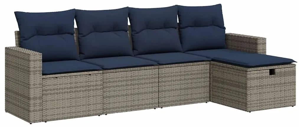 3325367 vidaXL Градински комплект с възглавници, 5 части, сив полиратан