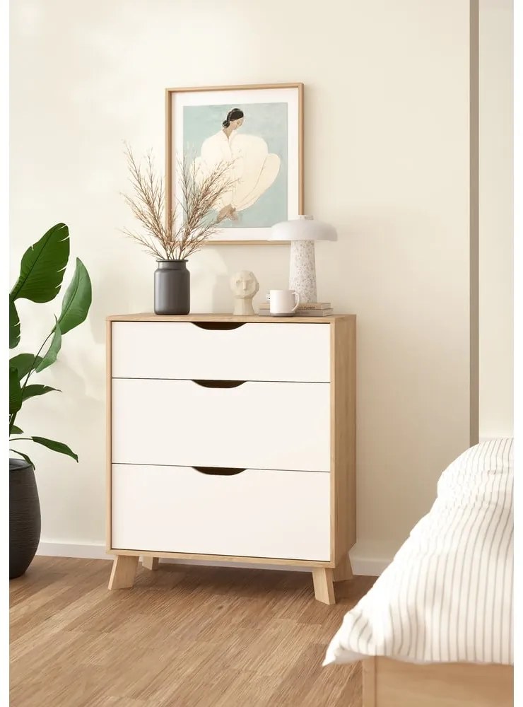 Скрин от дъбов декор в бял и естествен цвят 79x92x40 cm Ikast – Tvilum