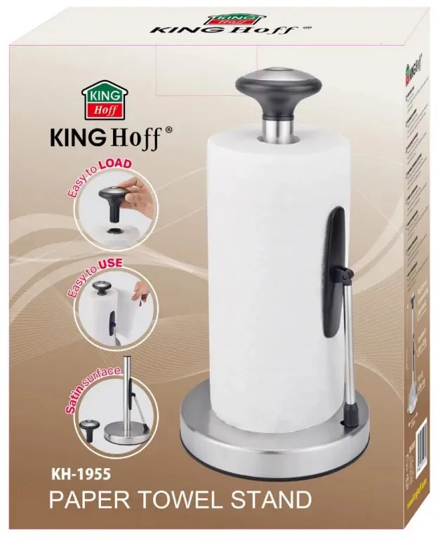 Поставка за кухненска хартия Kinghoff KH 1955, 36.5 см, Неръждаема стомана, Сребрист