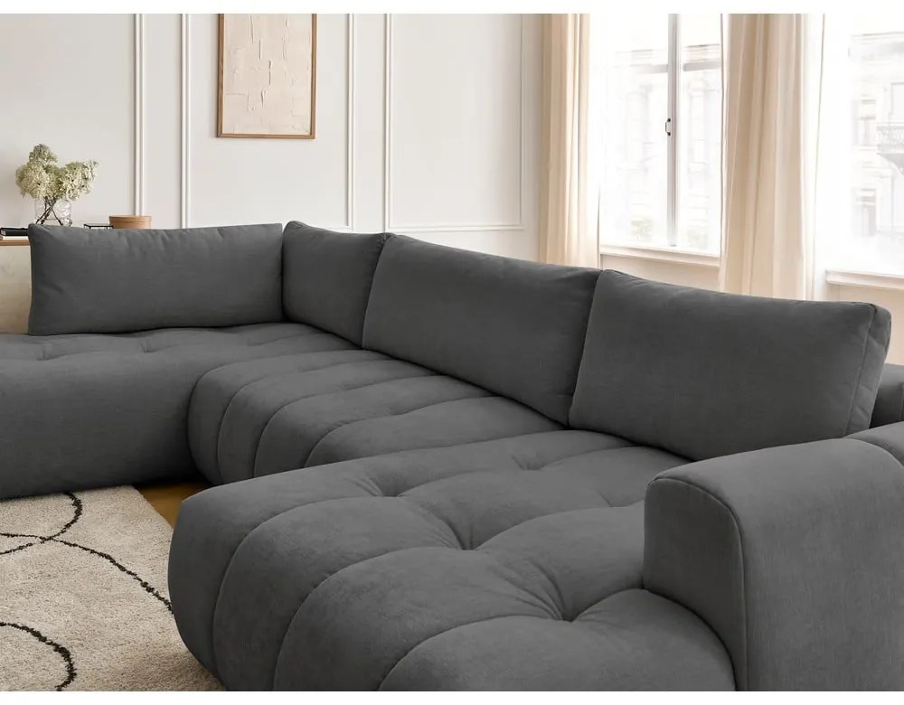 Тъмносив сгъваем/с място за съхранение ъглов диван (ляв ъгъл/U форма) Fuji – Bobochic Paris