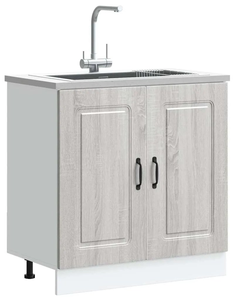 853453 vidaXL Шкаф за мивка, Kalmar, сив сонома, 80x46x81,5см инженерно дърво