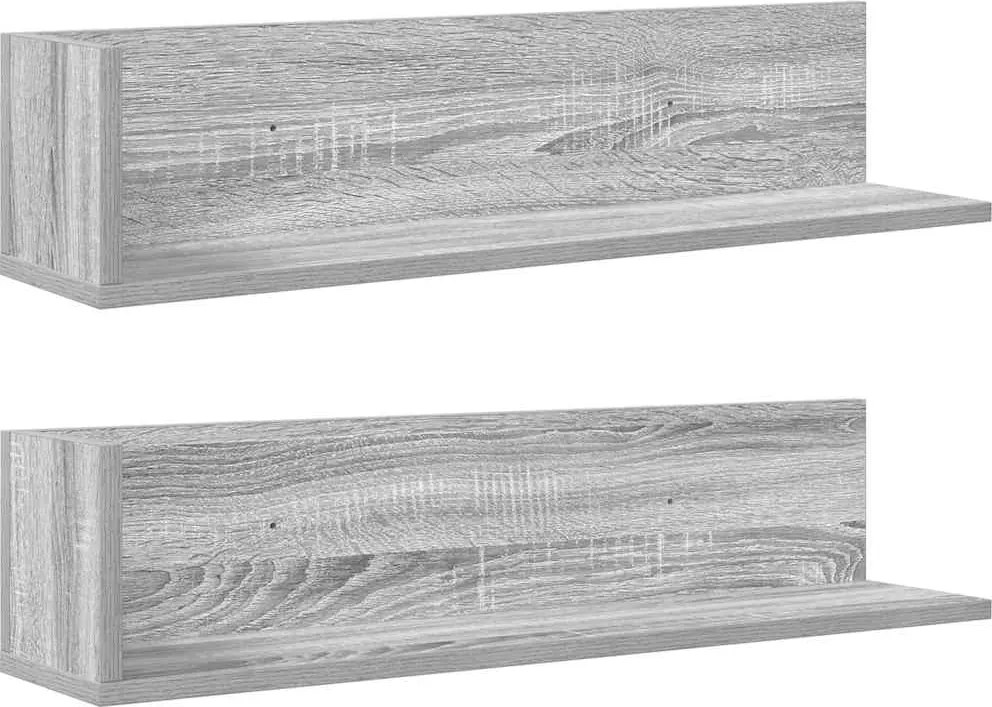 860036 vidaXL Стенни рафтове 2 бр сив сонома 75x16,5x16,5 см инженерно дърво