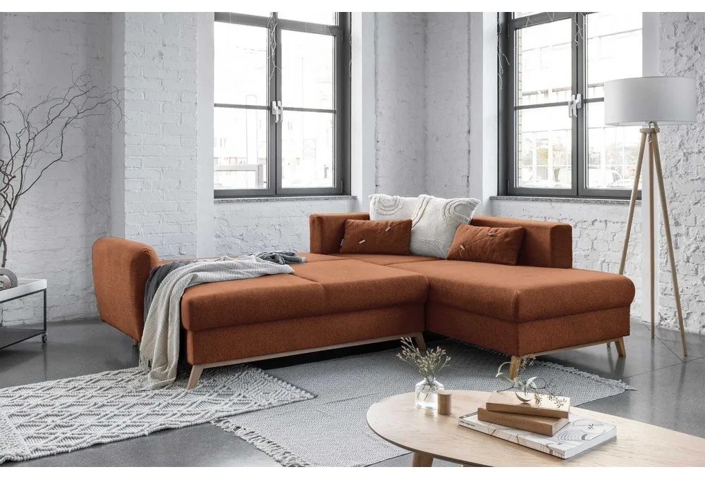 Оранжев ъглов разтегателен диван десен ъгъл Scandic Lagom - Miuform