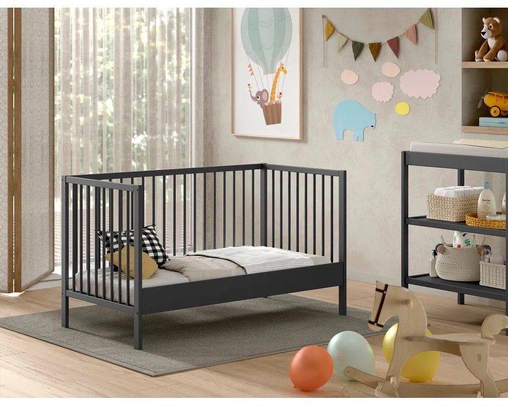 Антрацит детско креватче 70x140 cm от масивен бор DINO – Vipack