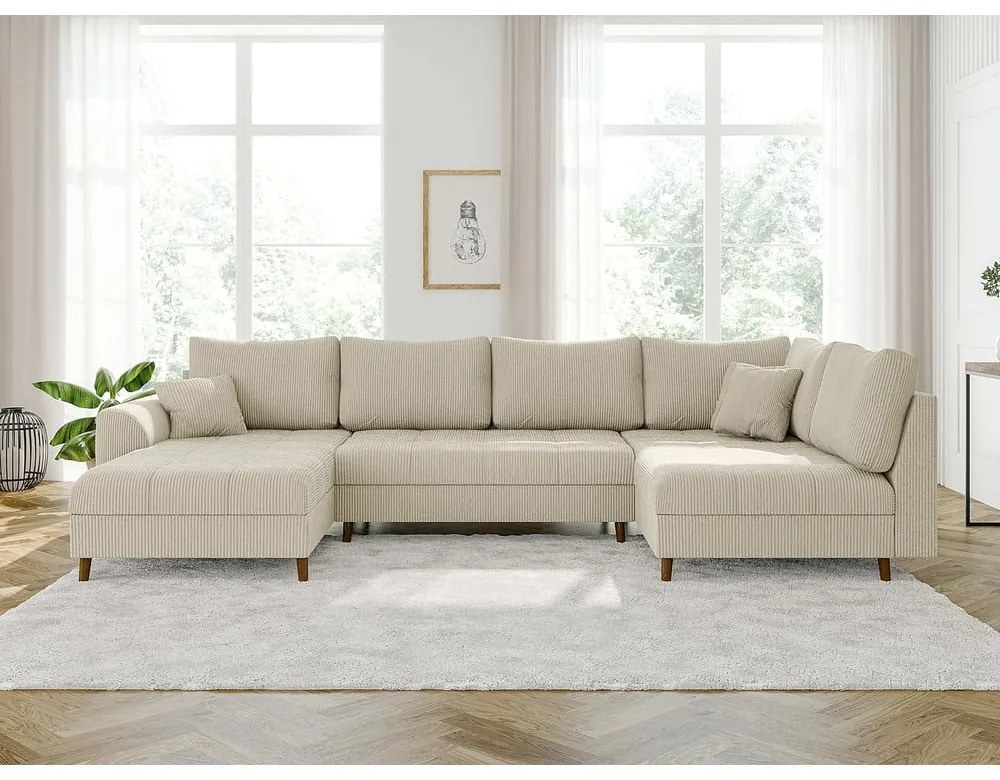 Кремав ъглов диван от рипсено кадифе (ляв ъгъл/"U" форма) Ariella – Ropez