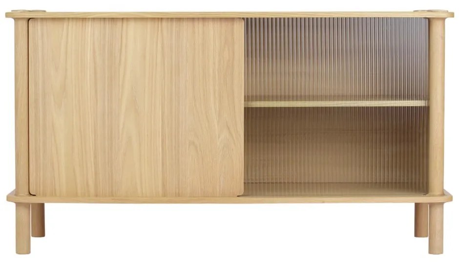 Витрина от масивен дъб с плъзгащи се врати в естествен цвят 135x73,5x48 cm Italic – UMAGE