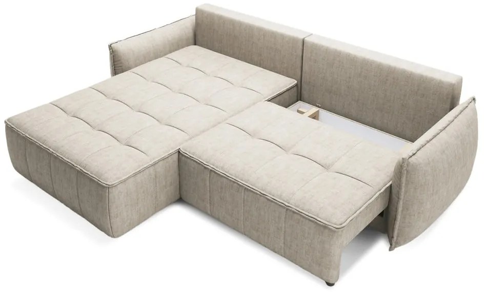 Бежов кадифен разтегателен ъглов диван с място за съхранение (ляв ъгъл) Campo – ELTAP