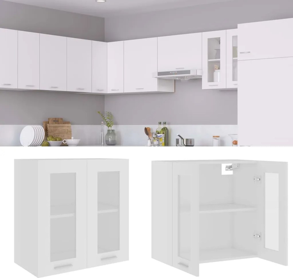 802521 vidaXL Висящ стъклен шкаф "Lyon", бял, 60x31x60 см, инженерно дърво