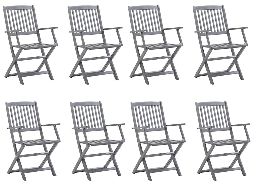 3078269 vidaXL Сгъваеми градински столове, 8 бр, с възглавници, акация масив