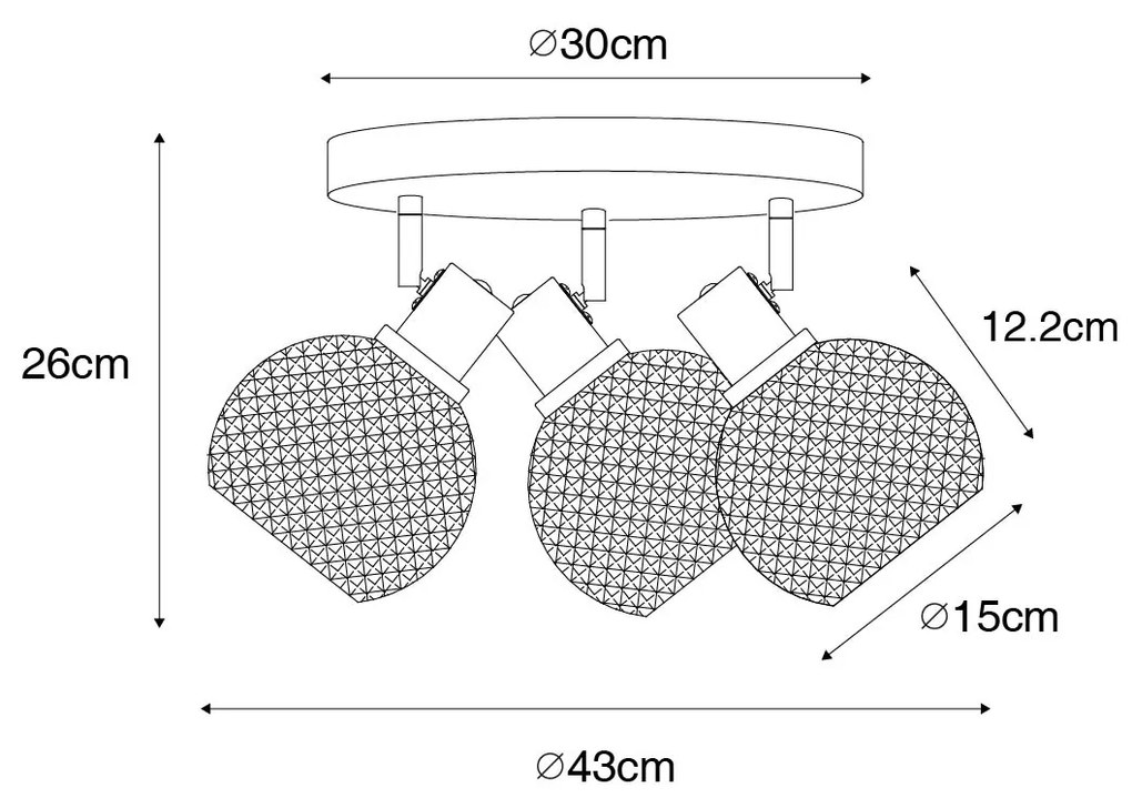 Дизайнерски прожектор черен с опушено стъкло 3-светлина кръгъл - Chico