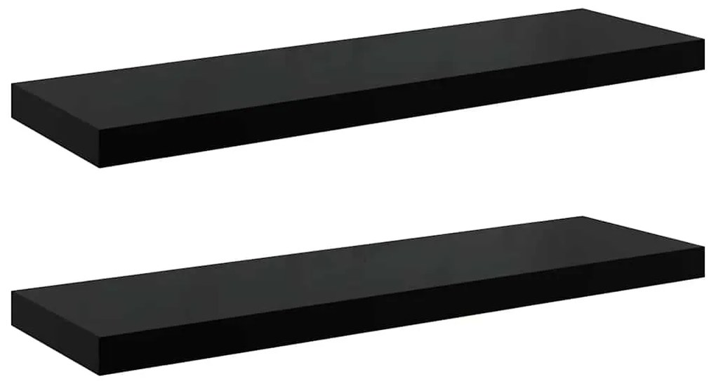 323773 vidaXL Окачени стенни рафтове, 2 бр, черен гланц, 80x23,5x3,8 см, МДФ