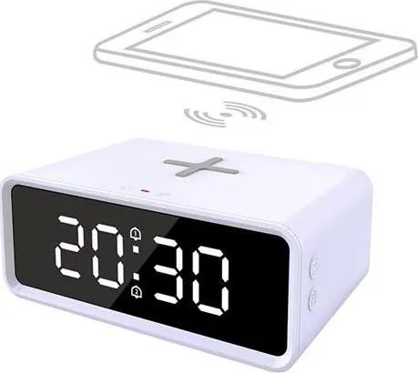Solight CA07W - Цифров часовник с безжично Qi зарядно 230V/CR2032 бял