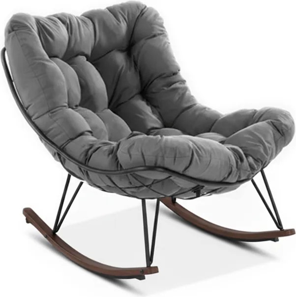 Люлеещ се фотьойл от техноратан с меки възглавници в сиво