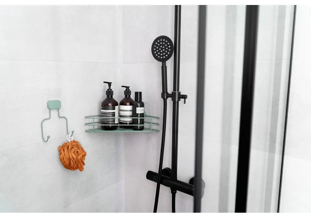 Зелен ъглов самоносещ метален рафт за баня Grena - Compactor