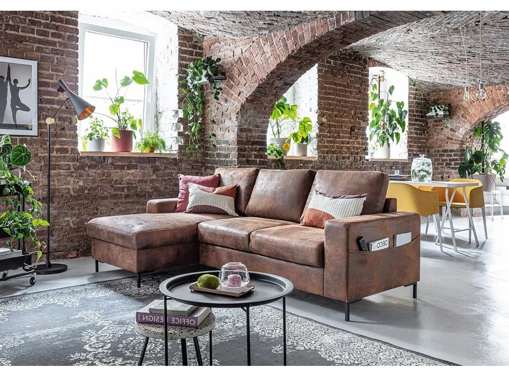 Винтидж кафяв кожен разтегателен диван, ляв ъгъл Lofty Lilly - Miuform