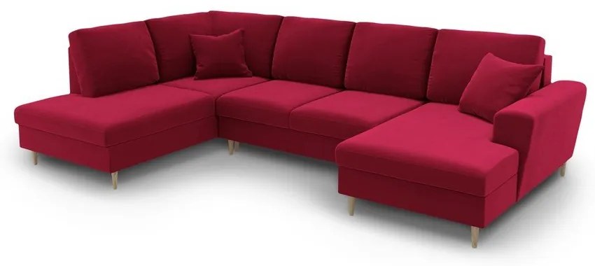 Червен кадифен разтегателен ъглов диван с място за съхранение (ляв ъгъл/U форма) Kyoto – Cosmopolitan Design