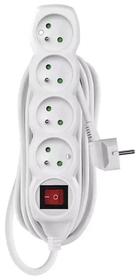 Удължител с ключ 4 гнезда 7м бял