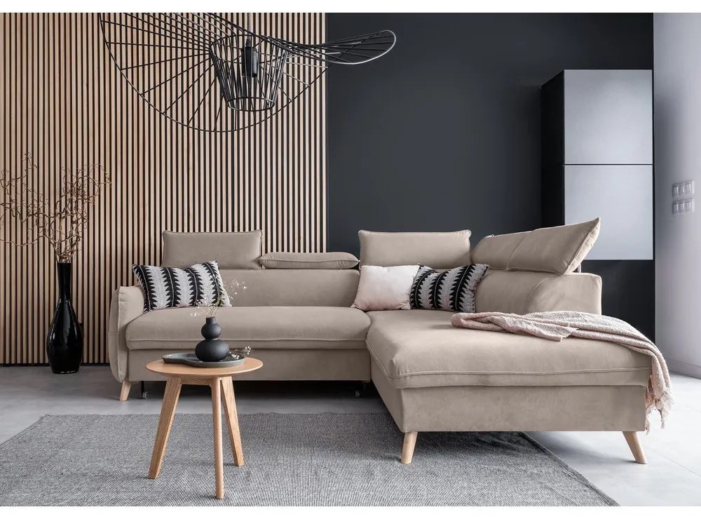 Бежов кадифен ъглов диван (десен ъгъл) Sweet Harmony - Miuform