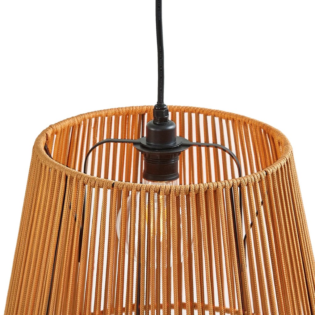 Външна висяща лампа черна с оранжеви въжени абажури 3 светлини IP44 - Cava Jayla