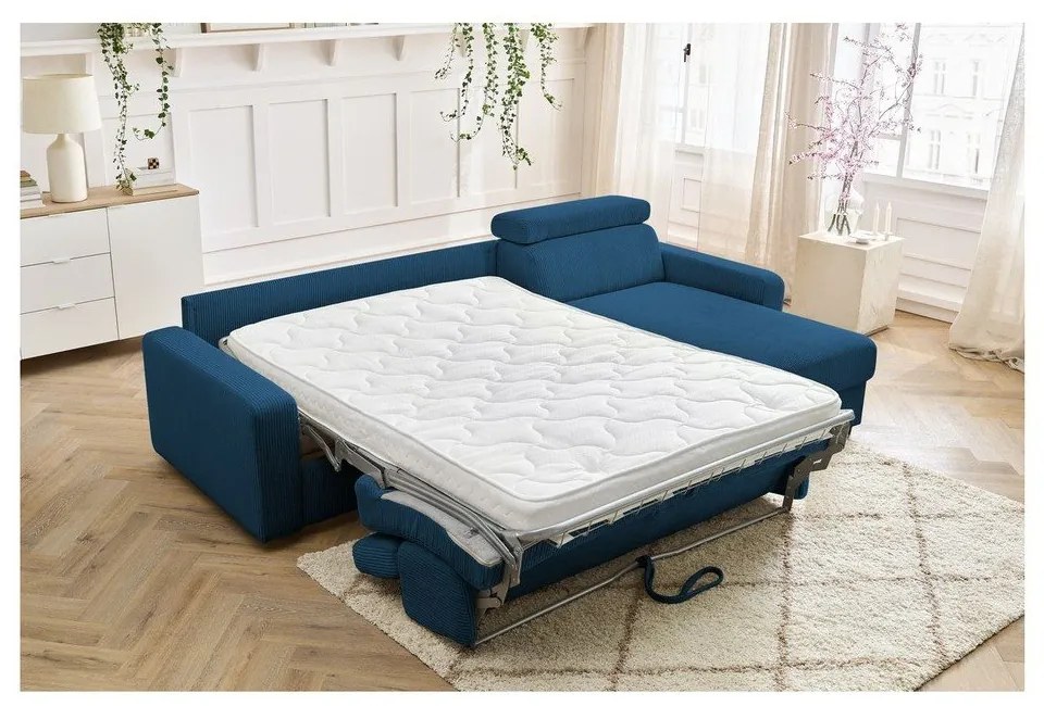 Тъмносин разтегателен ъглов диван от рипсено кадифе (променлив) Monaco – Bobochic Paris