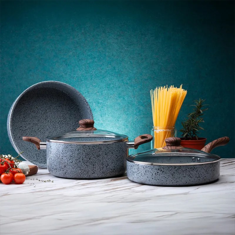 Тиган с капак Oliver Voltz Siena OV51319J26CD, 26 см, Дълбок, Мраморно покритие, Индукция, Сив