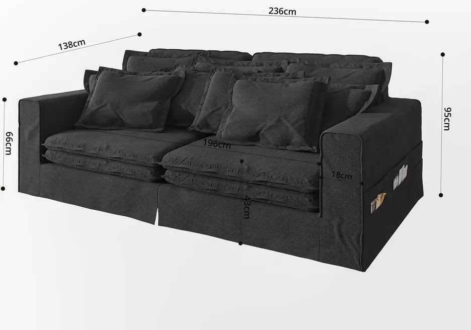 Черен диван 236 cm Nora – Ropez