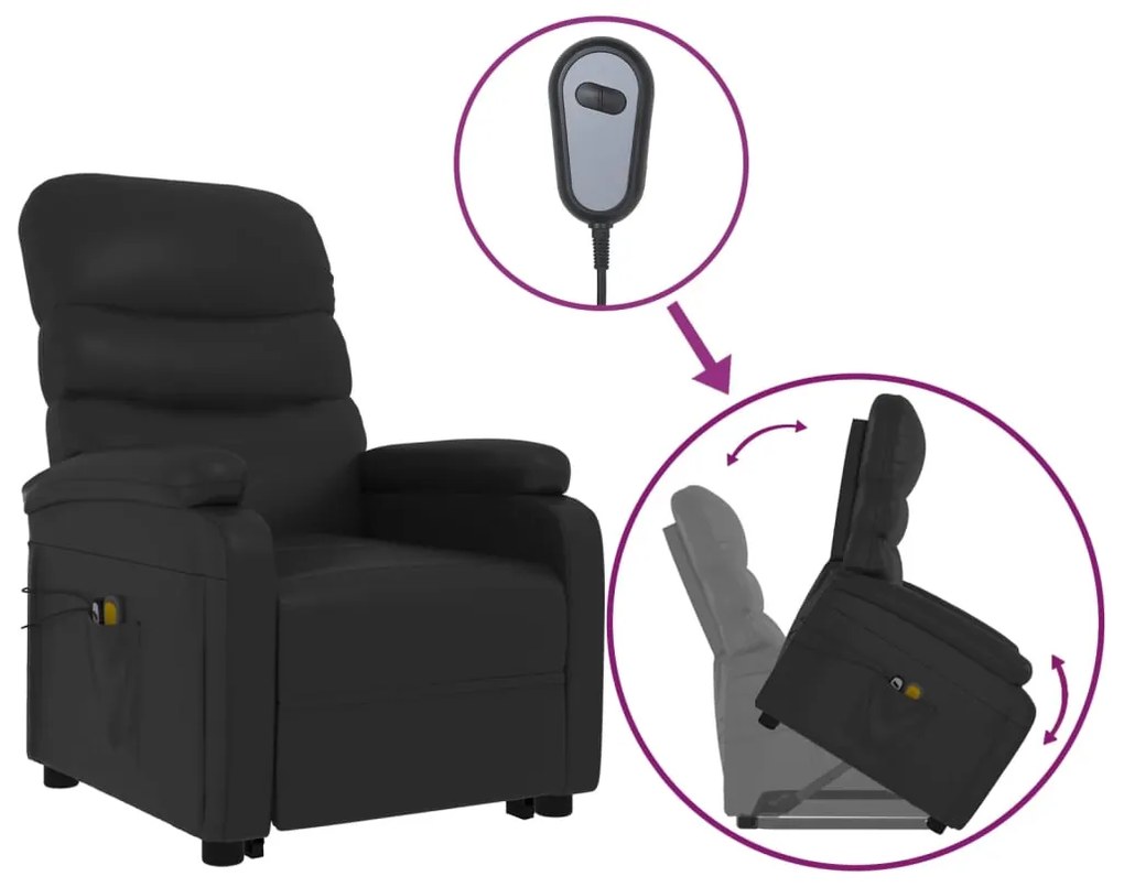 321283 vidaXL Изправящ масажен стол, черен, изкуствена кожа