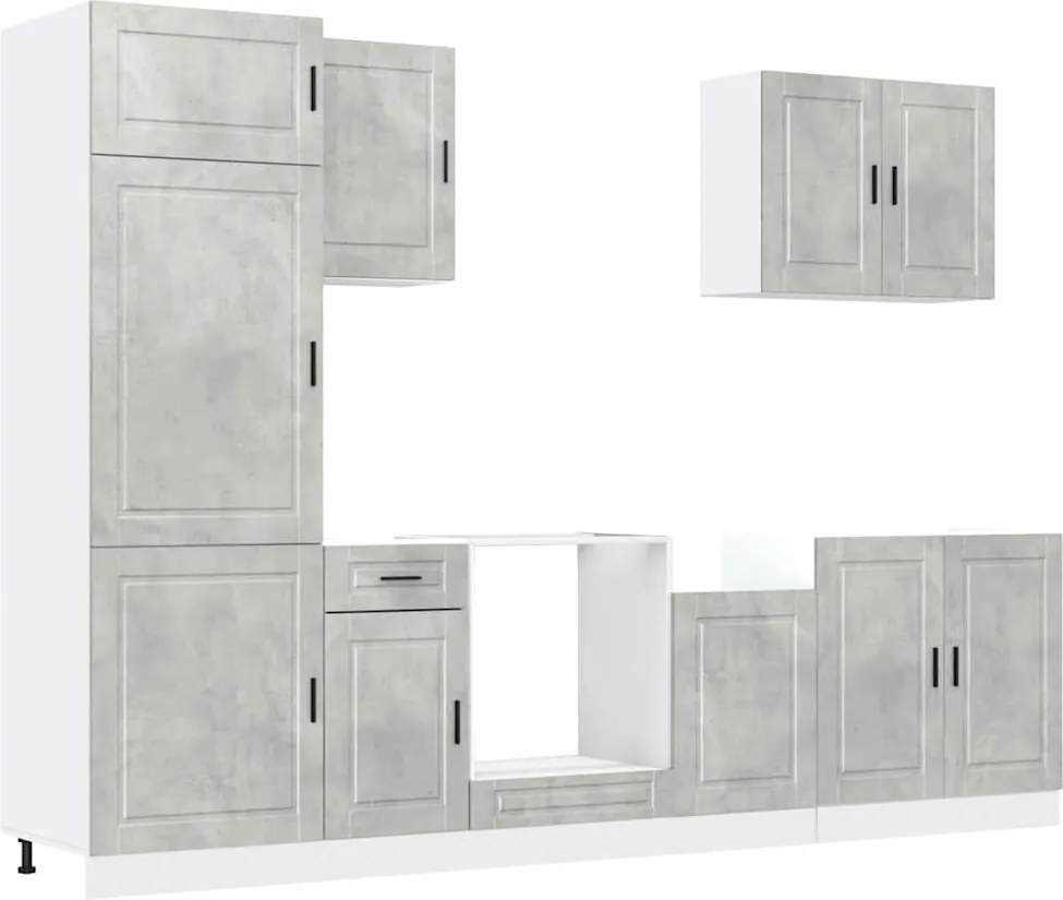 3314785 vidaXL Комплект кухненски шкафове, 7 части, "Porto", бетонно сив, инженерно дърво