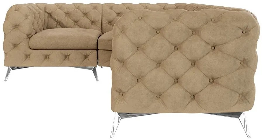Светлокафяв кадифен ъглов диван (ляв ъгъл/L форма) Chelsea – Ropez