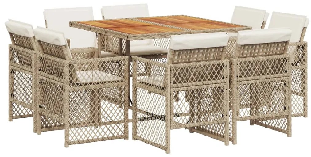 3210844 vidaXL Градински комплект с възглавници, 9 части, бежов полиратан