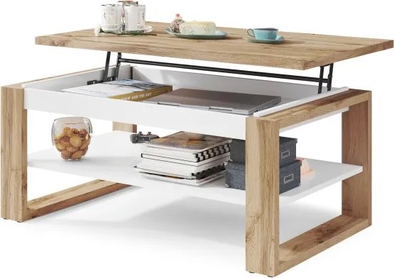 НУО Дъб Вотан/Бял мат -МОДЕРНА ХОЛНА МАСА С ПОВДИГАЩ СЕ ПЛОТ